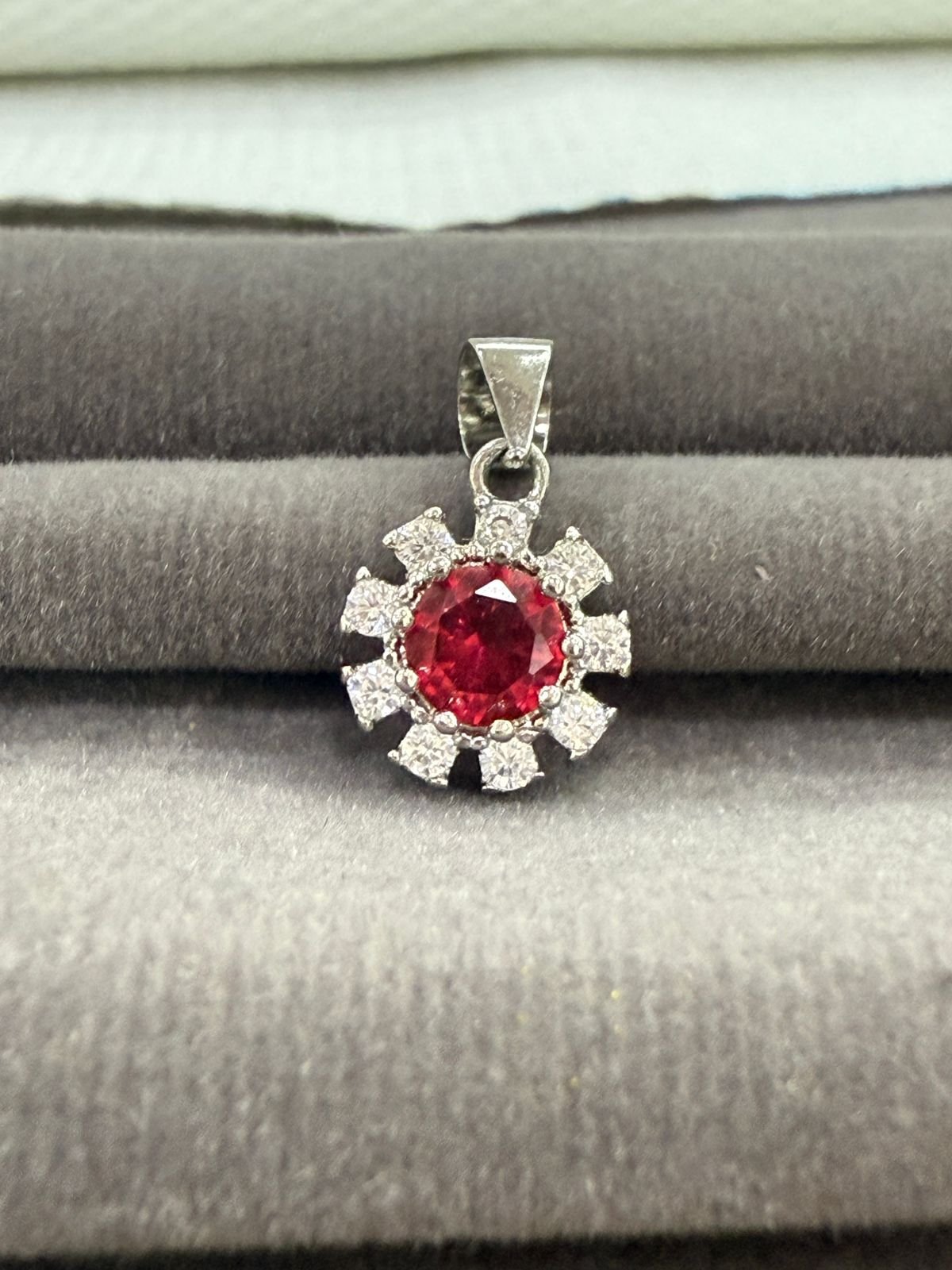 92.5 Silver Round With Pink Stone Fancy pendant